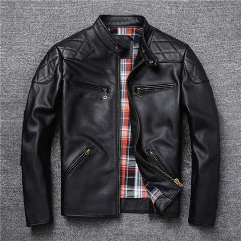 Демисезонные Мотоциклетные Куртки из натуральной воловьей кожи, мужская куртка из натуральной кожи, мотоциклетное приталенное пальто из натуральной кожи, мужская модель 5X 1005003681495599