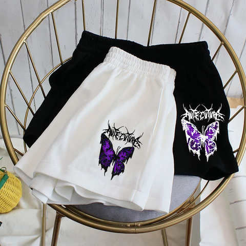 Женские шорты с завышенной талией, черные шорты с аниме принтом бабочек, модная летняя женская одежда, новинка 2022 1005003687775438