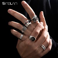 Sindlan 6 шт. панк покер Джокер серебряные кольца для мужчин Готический Скелет Бильярд набор пара эмо модные ювелирные изделия мужские кольца 1005003692612666
