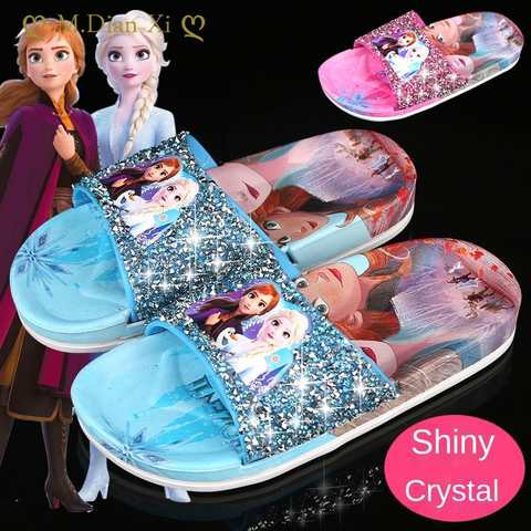 Летняя обувь для девочек «Холодное сердце», Анна, Эльза, симпатичная мультяшная обувь принцессы на плоской подошве, детская пляжная домашняя обувь, Тапочки с блестками, детские сандалии 1005003711745538