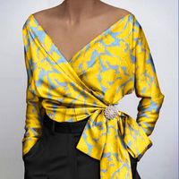 Женская винтажная блузка VONDA с V-образным вырезом и принтом, Повседневная пляжная туника, модная Элегантная блузка с длинным рукавом, 2022 1005003712767376