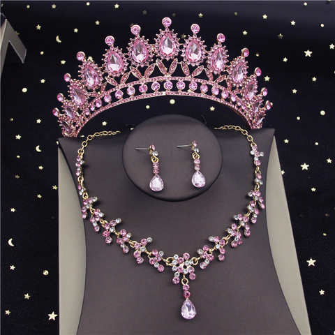 Роскошные красочные свадебные ювелирные наборы тиара Корона и серьги комплект ожерелье для женщин Свадебные Ювелирные наборы Дубай аксессуары 1005003713369872