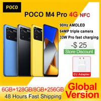 Смартфон Xiaomi глобальная версия POCO M4 Pro 4G 6 ГБ 128 ГБ/8 ГБ 256 ГБ NFC Helio G96 Восьмиядерный 90 Гц 33 Вт Pro 64 мп 1005003717994097