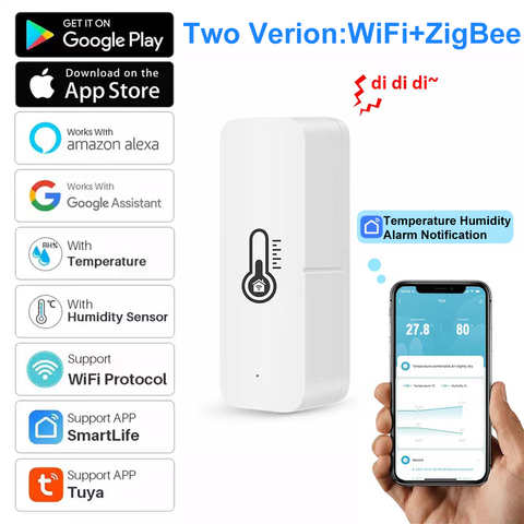 Умный Wi-Fi датчик температуры и влажности Tuya ZigBee, комнатный гигрометр, контроллер, мониторинг для Alexa Google Home 1005003718187629