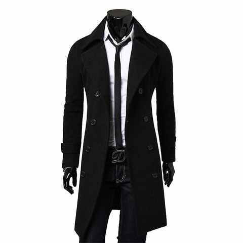 Модная брендовая осенняя куртка, длинный Тренч, Мужское пальто высокого качества, приталенное однотонное Мужское пальто, двубортная куртка, M-4Xl 1005003727090266