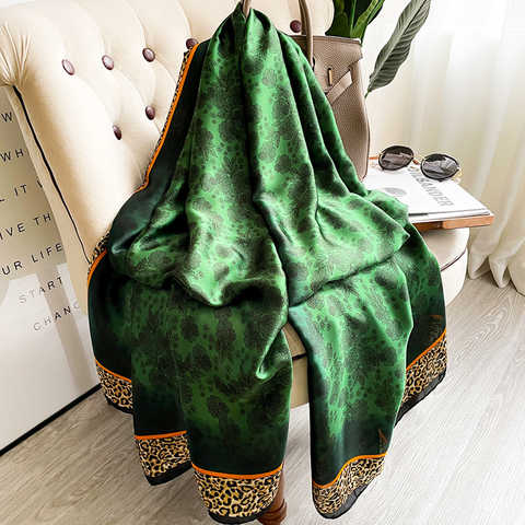 Новый модный роскошный брендовый темно-зеленый Леопардовый цветочный женский тюрбан высокого качества хиджаб женская накидка шарф туника 1005003729381403