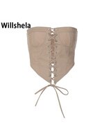 Willshela женский модный однотонный укороченный топ на шнуровке, винтажный облегающий сексуальный женский Топ без бретелек 1005003730770069