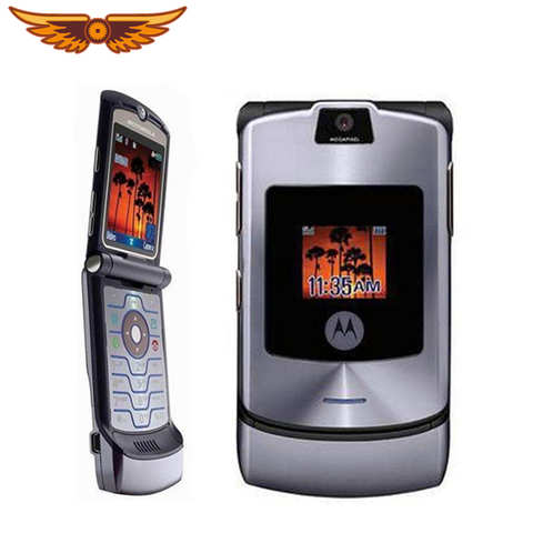 V3i 100% оригинальный Motorola Razr V3i Quad Band Flip GSM Bluetooth MP3 Разблокированный старый использованный телефон 1005003734819270