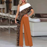 VONDA Casaul женские уличные брюки с широкими штанинами, длинные брюки большого размера, Комбинезоны на одно плечо, Женские винтажные Панталоны с леопардовым принтом 1005003746635679