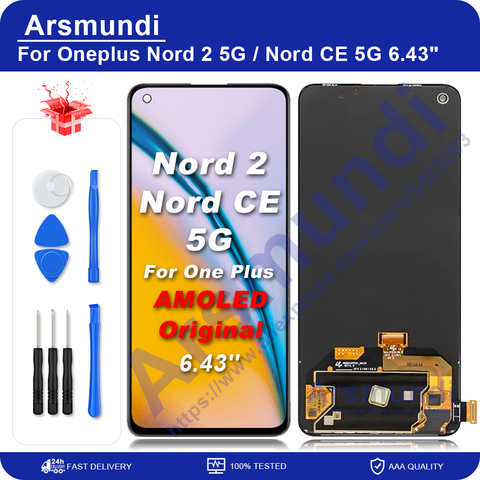 Оригинальный AMOLED-дисплей для OnePlus Nord 2 5G Nord2, ЖК-дисплей, сенсорная панель, дигитайзер для OnePlus Nord CE 5G EB2101 6,43" 1005003758475441