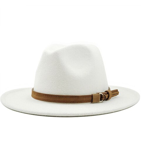 Новая женская и Мужская шерстяная шляпа Fedora с кожаной лентой, элегантная женская зимняя и осенняя Кепка с широкими полями, джазовая церковь, Панама, Sombrero 1005003761867144