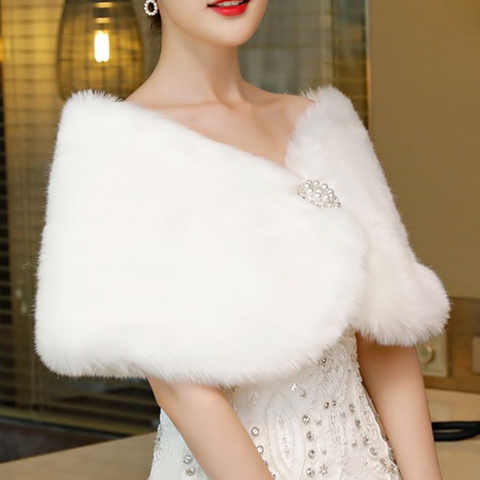 Элегантные женские свадебные куртки, белый, черный аксессуар из искусственного меха, свадебная шаль, накидка, зимнее вечернее вечерние чное пальто, плащ 1005003767890430