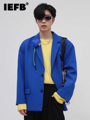 Мужской свободный пиджак IEFB на плечах с подкладкой, синие блейзеры, модный дизайн, Осенний повседневный костюм, куртка, однобортные пальто большого размера 9A1082 1005003769337456