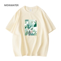 MOINWATER Новые 2022 женские хлопковые футболки с короткими рукавами женские бежевые повседневные летние футболки с принтом белые розовые топы MT22003 1005003774514214