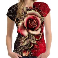 Женская футболка с круглым вырезом, розовая или Золотая Футболка с коротким рукавом и 3D-принтом розы, в стиле Харадзюку, размеры до 6xl, лето 2022 1005003786324603