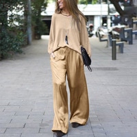 Комплект брюк ZANZEA женский из 2 предметов, модный городской спортивный костюм, Повседневная блузка и брюки с широкими штанинами, свободные сочетающиеся комплекты 1005003798363742