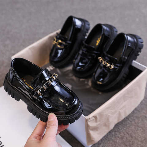 Туфли детские черные из ПУ кожи, с глянцевым покрытием, на весну 1005003800200563