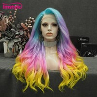 Парик Imstyle с эффектом омбре, цветной синтетический кружевной передний парик, синие, розовые, фиолетовые, желтые парики для женщин, натуральные волнистые, высокотемпературные волосы 1005003821314960