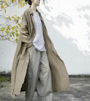 Женский свободный льняной однотонный Тренч, верхняя одежда, женское винтажное длинное пальто, топы, женское демисезонное пальто 2023 1005003826220544