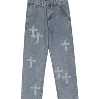 Мужские джинсы Y2K в европейском и американском стиле, прямые свободные брюки с вышивкой крестиком в стиле хип-хоп, с широкими штанинами 1005003835715466