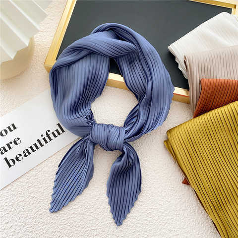 Различные цвета, квадратный шарф, модный дизайн, Шелковый плиссированный шарф для шеи, шарф для волос в подарок, женский платок 1005003843086776