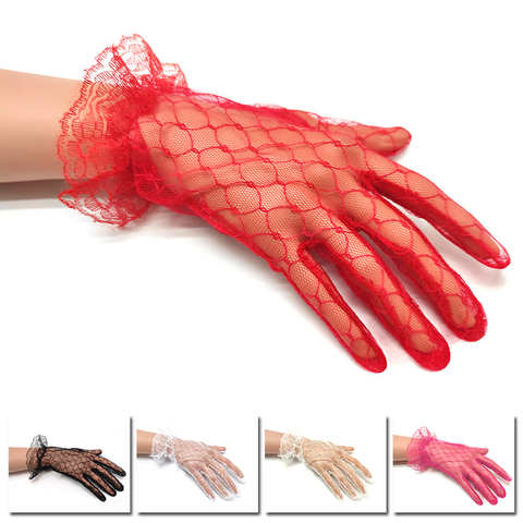 Многоцветные эластичные сетчатые тканевые вечерние деловые рукавицы для этикеток женские свадебные ночные сексуальные короткие кружевные танцевальные перчатки принцессы 1005003843550062