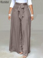 Элегантные однотонные рабочие брюки с высокой талией ZANZEA, модные летние женские свободные широкие брюки палаццо с большим бантом, длинные брюки 1005003850107966