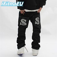 Джинсы мужские с принтом, прямые мешковатые модные брюки оверсайз в стиле панк, уличная одежда с рисунком в стиле хип-хоп, Y2k, черные 1005003868074565