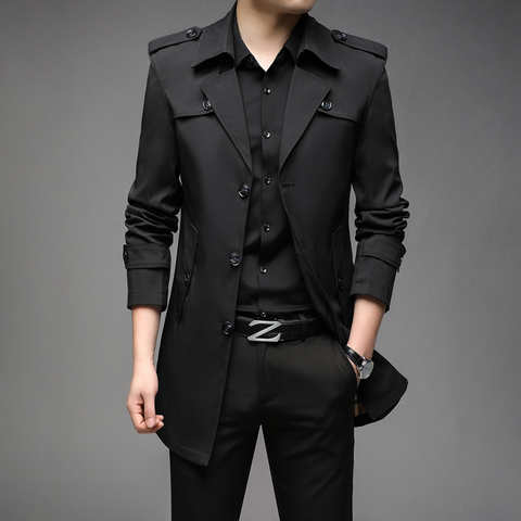 Новый весенний мужской Тренч, модный длинный Тренч в английском стиле, мужская повседневная верхняя одежда, куртки, ветровка, брендовая мужская одежда 2022 1005003879819205