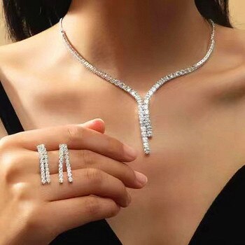 FYUAN простое геометрическое циркониевое ожерелье серьги женские хрустальные серьги для свадьбы невесты Ювелирные наборы Аксессуары 1005003885814292