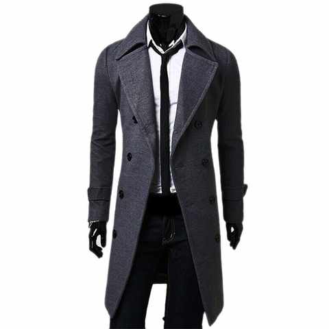Высококачественный Тренч, Мужская модная длинная брендовая осенняя куртка, однотонный мужской пиджак, двубортная куртка 1005003894162020