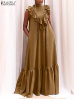 Женское модное летнее однотонное платье-макси ZANZEA 2022, вечернее элегантное платье без рукавов, женские праздничные платья на бретелях, сарафан оверсайз 1005003899515177