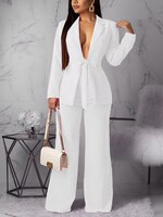 Женский элегантный костюм из двух предметов, белый пиджак на шнуровке и прямые брюки, Классическая деловая верхняя одежда, весна-лето 1005003903407450