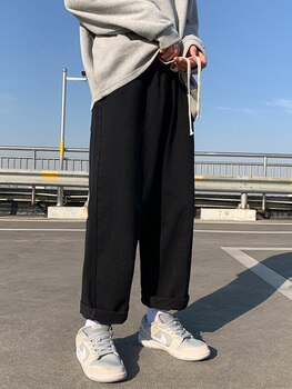 Джинсы с завязками для мужчин Брюки с эластичной резинкой на талии Твердые свободные прямые японские брюки для мальчиков Уличная одежда Мода Лето 1005003904787107