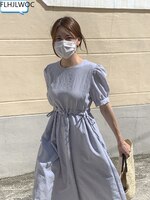 Длинное платье из хлопка и льна, летнее приталенное ТРАПЕЦИЕВИДНОЕ женское винтажное милое корейское шикарное платье в стиле ретро, платья F0210 1005003909485972
