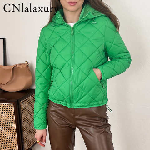 CNlalaxury 2022, женские тонкие парки, зеленая толстовка, верхняя одежда, женское клетчатое Стеганое пальто с длинным рукавом, Повседневная Свободная куртка, весенняя куртка-бомбер 1005003923411828