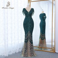 Женское вечернее платье-русалка, зеленое платье с коротким рукавом, расшитое бисером, для вечеринки 1005003925080805