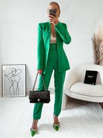 Женский брючный костюм JUNWU Za, Зеленый Блейзер с поясом на застежке и карманами, весна-осень 2022 1005003931181916