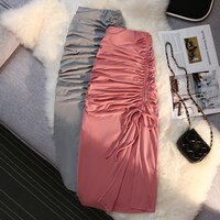 Женская юбка с высокой талией, плиссированная юбка с Боковым Разрезом, весна-осень 2022, однотонная облегающая юбка средней длины 1005003931779434