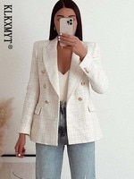 Klkxmyt женский пиджак весна 2022 TRAF модный двубортный твидовый пиджак пальто винтажный с длинным рукавом женская верхняя одежда шикарный топ 1005003931976832