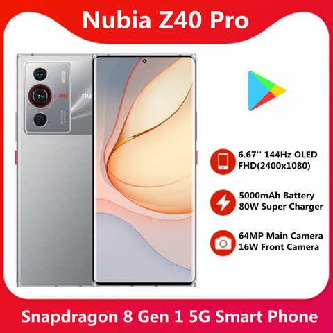 Смартфон Nubia Z40 Pro, оригинальный, экран 6,67 дюйма, Snapdragon 8 Gen 1, 140 Гц, OLED, аккумулятор 5000 мАч, суперзарядка 80 Вт, NFC, 64 мп 1005003958227394