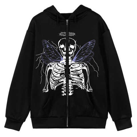Женская уличная толстовка на молнии, черная куртка в стиле хип-хоп с принтом бабочки ангела, y2k, 2022 1005003972267270