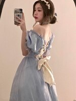 Французское винтажное Сетчатое платье, женское летнее синее, белое, черное Ретро вечернее вечерние, милое корейское платье принцессы феи, платье для выпускного вечера 1005003975359800