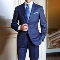 Повседневные деловые темно-синие мужские костюмы, облегающий комплект из 2 предметов, пиджак и брюки для жениха, свадебный смокинг, женский костюм 1005003975795750