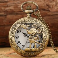 Старомодные комиксные бронзовые часы с рисунком мыши, кварцевые карманные часы, ожерелье, подвеска, брелок, антикварные часы с цепочкой 80 см/30 см 1005003989549524