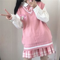 Женский свитер оверсайз в стиле Харадзюку, Трикотажный жилет в стиле аниме, милая безрукавка в пастельном стиле, 2022 1005003999466517