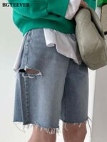 Женские рваные джинсовые шорты BGTEEVER, прямые широкие джинсовые шорты с высокой талией и карманами, весна-лето 2022 1005004000502901