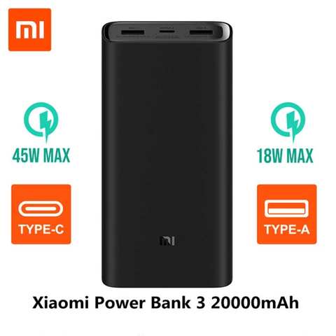 Внешний аккумулятор Xiaomi Power Bank 3, 20000 мАч, 45 Вт, максимальная Быстрая зарядка для ноутбука, внешний аккумулятор с 3 выходами USB Type-C 1005004000821474