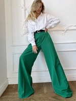 Брюки женские прямые повседневные с завышенной талией, классические брюки с широкими штанинами в Корейском стиле, зеленые черные розовые красные, весна-лето 2022 1005004013362575