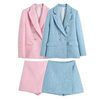 Женский офисный костюм из двух предметов, двубортный пиджак и шорты с высокой талией, весна-осень 2022 1005004015489295